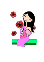 Stillgruppe Zeichentrickbild mit Frau mit ihrem Neugeborenen